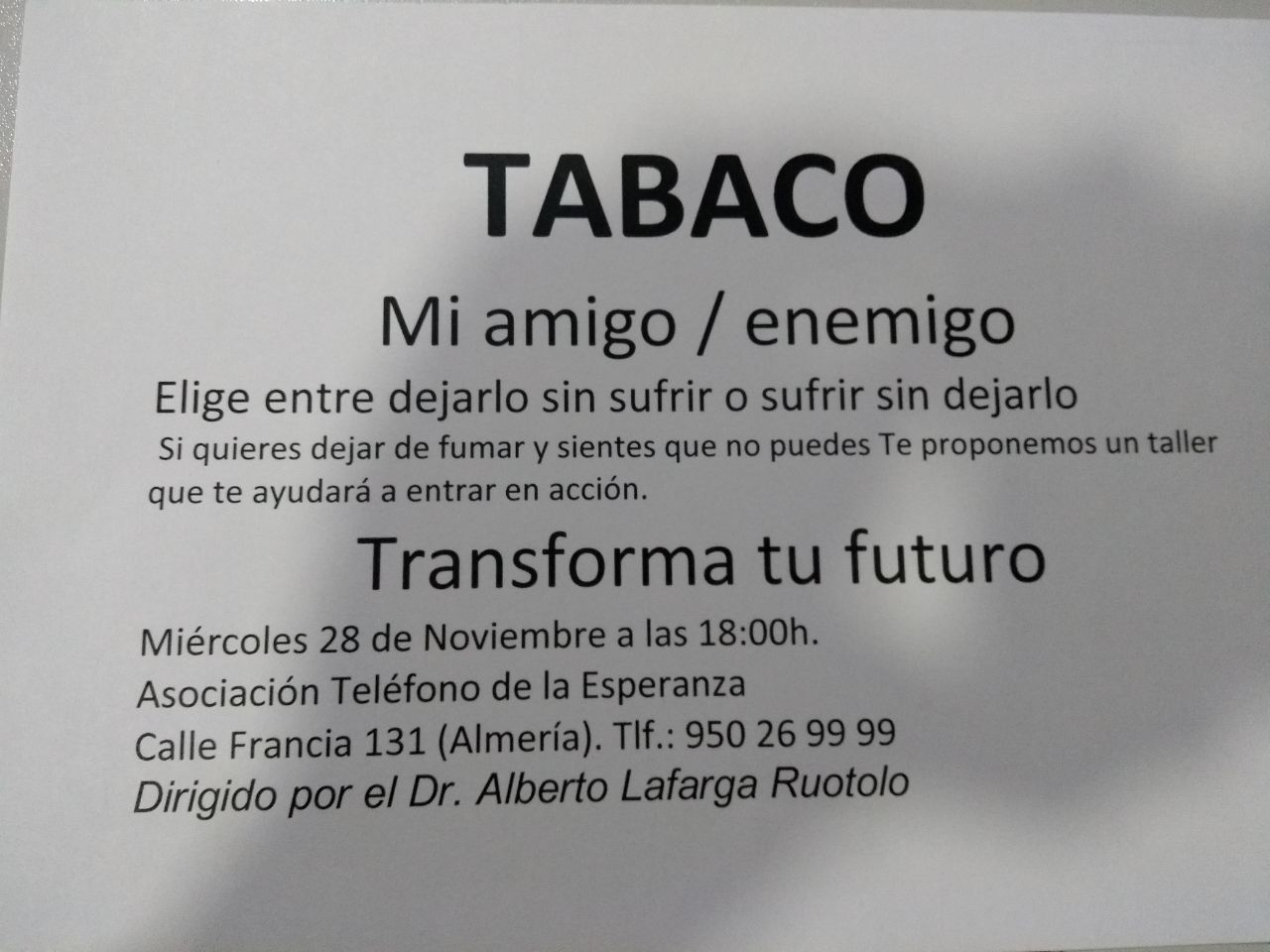 charla taller contra el tabajo almeria 2018